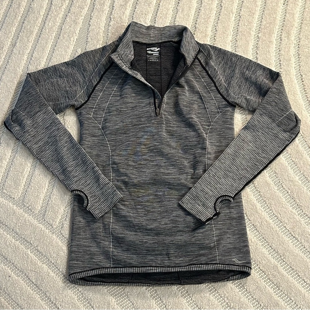 Women's Saucony Grey Heather 1/4 Zip Athletic Long Sleeve Pullover - M